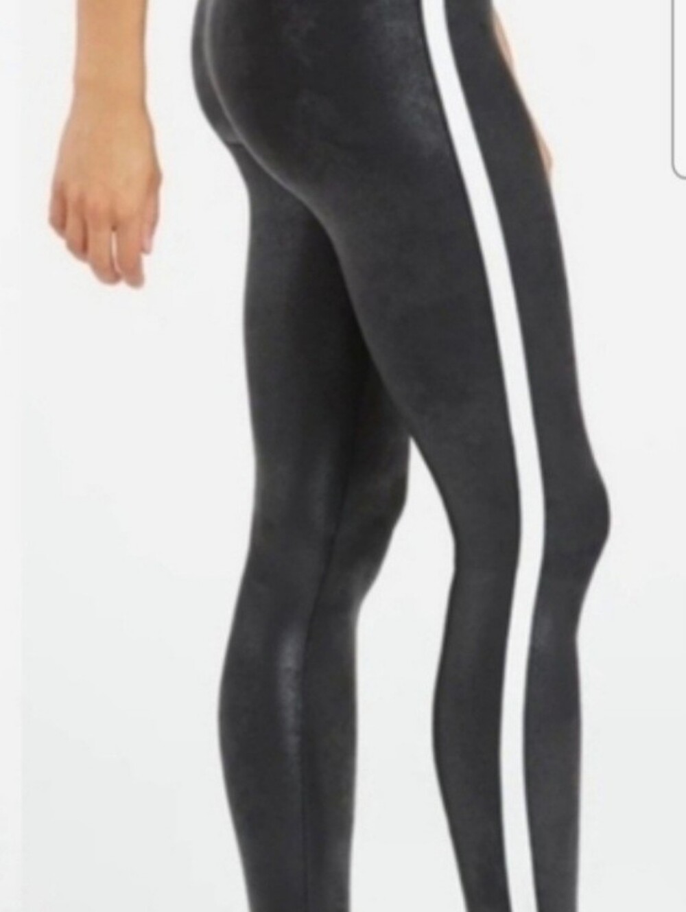 SPANX High-Shine Faux Leather Leggings with White Side Stripe